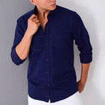 Front Pocket Button Up Shirt // Dark Blue (S)