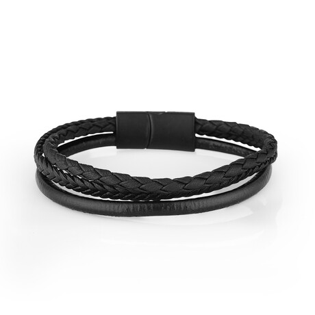 Layered Braided Leather Bracelet // Black