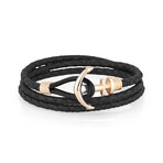Braided Leather Anchor Bracelet // Black + Gold