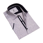Short Sleeve Button Up Shirt // White + Navy Blue Stars (L)