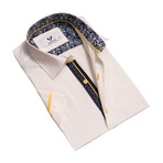 Short Sleeve Button Up Shirt // Off-White + Black + Blue Floral (2XL)