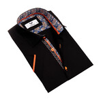 Short Sleeve Button Up Shirt // Solid Black + Floral (S)