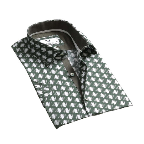 Short Sleeve Button Up Shirt // Green + White (S)