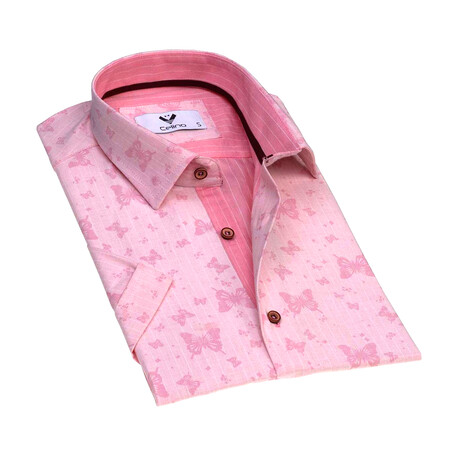Short Sleeve Button Up Shirt // Pink (S)