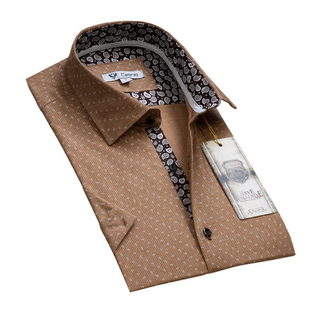 Short Sleeve Button Up Shirt // Light Brown Paisley (S)