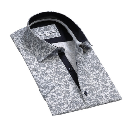 Short Sleeve Button Up Shirt // White + Navy Blue Floral (3XL)