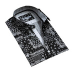 Short Sleeve Button Up Shirt // Black + Gray Paisley (M)