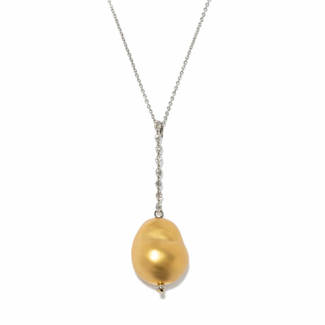 18k Yellow Gold + 18k White Gold Diamond Pebble Necklace // 18" // New