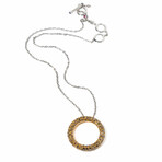 18k Yellow Gold + 18k White Gold Diamond Circle Pendant Necklace // 16" // New