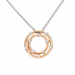 18k White Gold + 18k Rose Gold Diamond Double-Circle Necklace // 16" // New