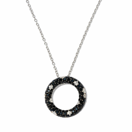 Tuxedo 18k White Gold Diamond + Sapphire Circle Necklace II // 18" // New