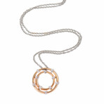 18k White Gold + 18k Rose Gold Diamond Double-Circle Necklace // 16" // New