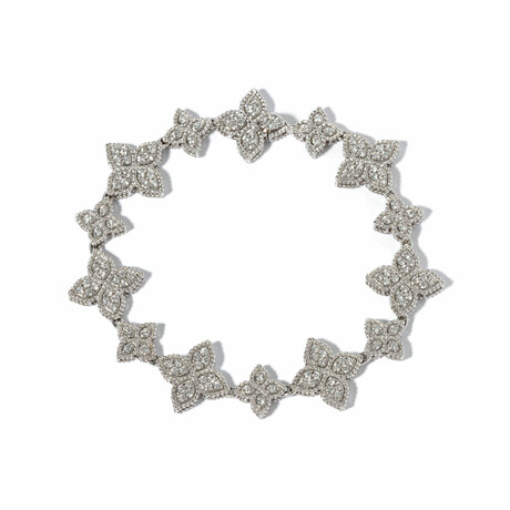 18k White Gold + Diamond Flower-Link Pave Bracelet // 7" // New