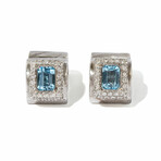 18k White Gold Diamond + Topaz Cuff Earrings // New