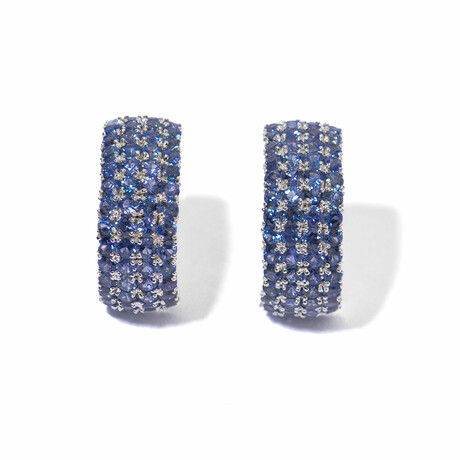 Ms. Peacock 18k White Gold + Sapphire Half-Hoop Earrings // New