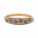 18k Yellow Gold Diamond Flower Bangle Bracelet // 7" // New