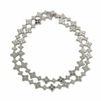 18k White Gold Diamond Flower-Link Pave Necklace // 34" // New