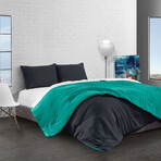 Reversible Brushed Microfiber Plush Down-Alt Comforter Set // Black + Teal (Twin)