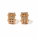 Woven Horizontal 18k Tri-Color Gold Diamond Earrings // New