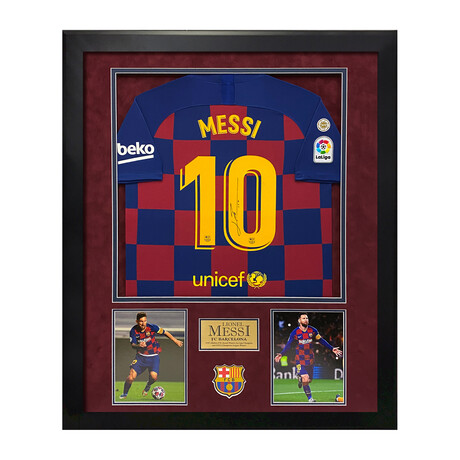 Lionel Messi // Framed + Signed Jersey // Barcelona