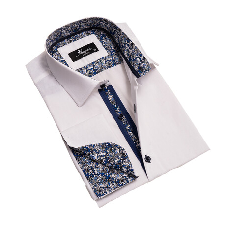 Reversible Cuff French Cuff Dress Shirt // Solid White + Navy Blue (XS)