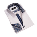 Reversible Cuff French Cuff Dress Shirt // Solid White + Navy Blue (L)