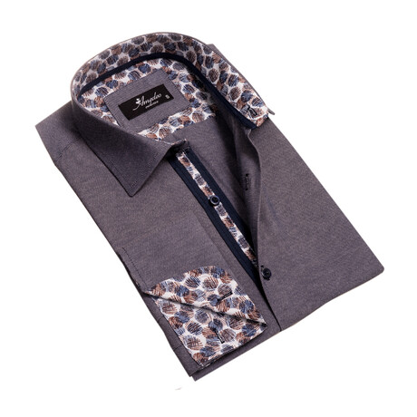 European Made & Designed Reversible Cuff French Cuff Dress Shirt // Medium Gray + Brown + Blue (S)