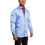 Einstein Herringbone Button Up Shirt // Blue (2XL)