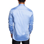 Einstein Herringbone Button Up Shirt // Blue (L)