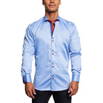 Einstein Herringbone Button Up Shirt // Blue (3XL)