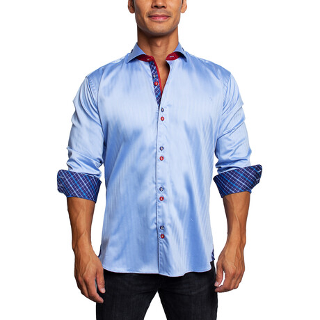 Einstein Herringbone Button Up Shirt // Blue (S)