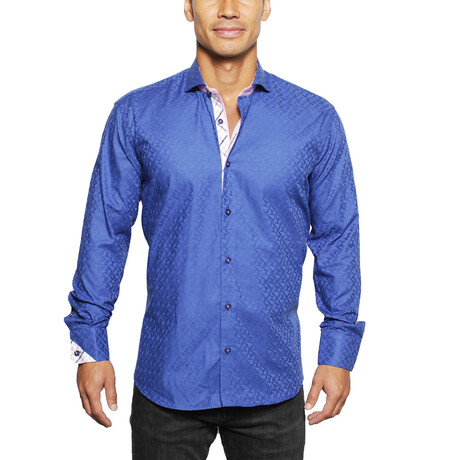 Einstein Geometric Button Up Shirt // Blue (S)