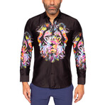 Fibonacci Lion Art Button Up Shirt // Black (3XL)