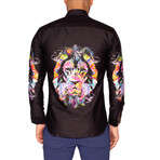 Fibonacci Lion Art Button Up Shirt // Black (3XL)