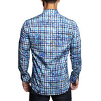 Fibonacci Plaid Flower Button Up Shirt // Blue (M)