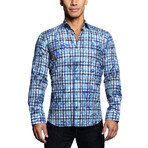 Fibonacci Plaid Flower Button Up Shirt // Blue (L)