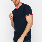 Striped Collar T-Shirt // Navy (XL)