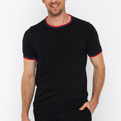 Striped Collar T-Shirt // Black (XL)