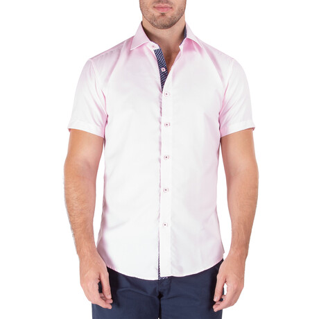 Plain Short Sleeve Button Up Shirt // Pink (XS)