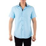 Solid Short Sleeve Button Up Shirt // Turquoise (XL)