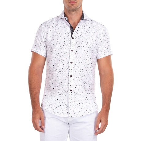 Dots Short Sleeve Button Up Shirt // White (XS)