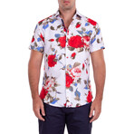 Floral Short Sleeve Button Up Shirt // White (XS)