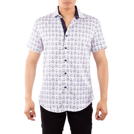 Nautical Short Sleeve Button Up Shirt // White (XS)