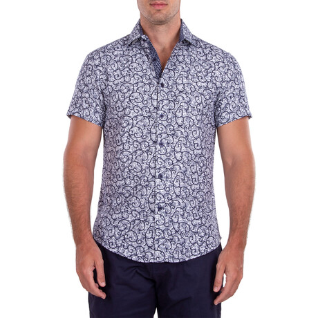 Swirls Short Sleeve Button Up Shirt // Navy (XS)