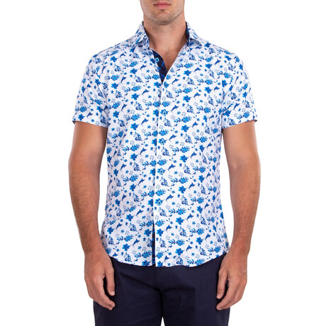 Sword Fish Short Sleeve Button Up Shirt // White (XS)