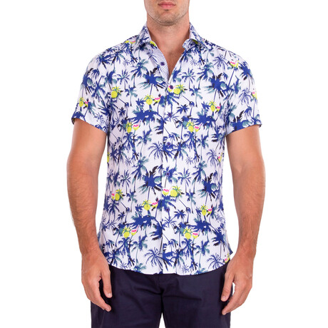 If You Like Piña Coladas' Short Sleeve Button Up Shirt // White, Navy (XS)