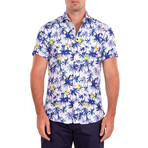 If You Like Piña Coladas' Short Sleeve Button Up Shirt // White, Navy (M)