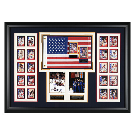 Miracle On Ice // Team USA // Framed Flag + Signed Trading Cards