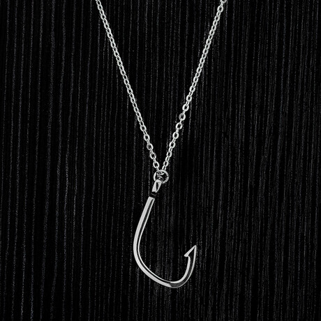 Polished Stainless Steel Hook Pendant Necklace // Rose Gold (Silver)