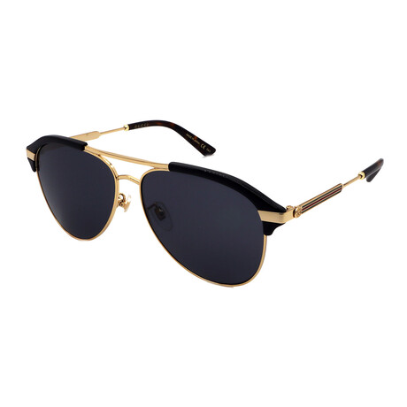 Men's GG0288SA-001 Pilot Sunglasses // Black Gold + Gray